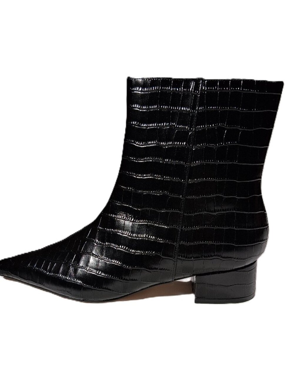 Ann Taylor Black Croc Embossed Leather Pointed Toe Ankle Boots Size 9.5 EUC
